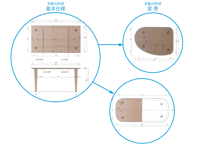 天板形状の基本仕様と変更パターン